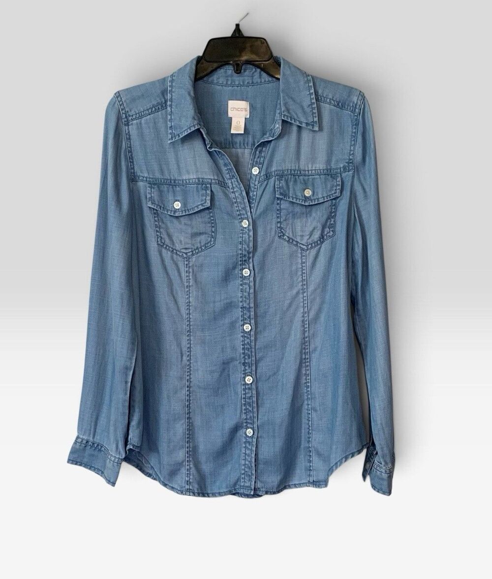 Chico's Button Front Lyocell Chambray Lightweight Shirt   - Women Sz 0 (US 4/6)